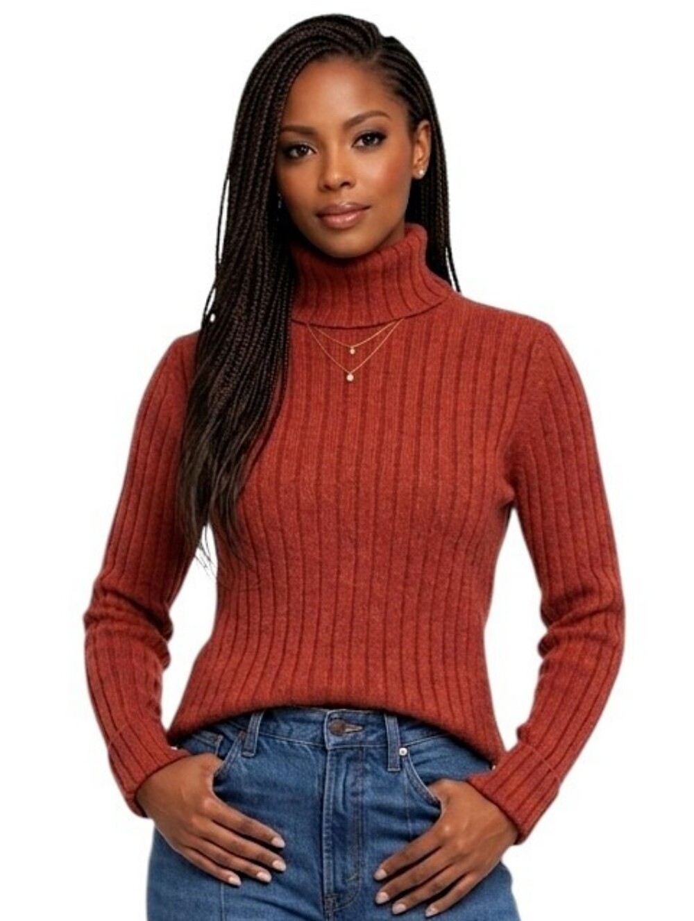 American Eagle Outfitters Heathered Burnt Orange Ribbed Turtleneck Sweater XL - Picture 1 of 7